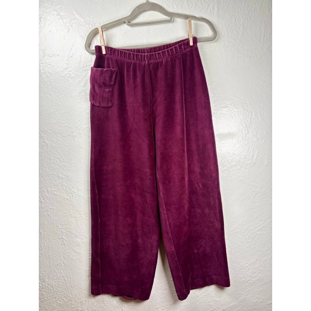 Womens‎ Medium Maroon Corduroy Velour Wide Leg Pants Elastic Waist Grandmacore